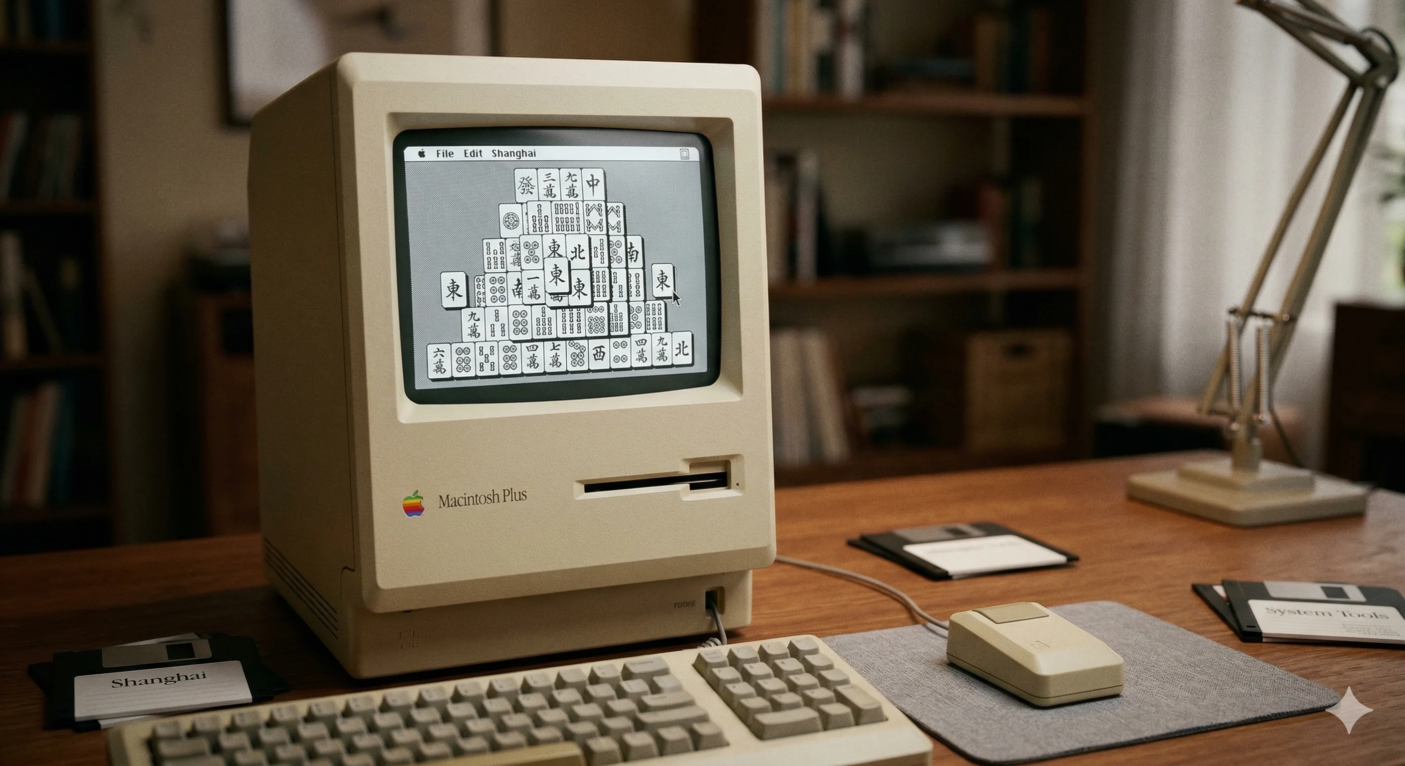 Retro-style screenshot representing the original 1986 Shanghai Mahjong game